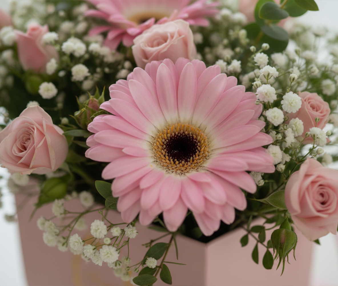 Ukážková foto – aranžmán v ružových tónoch